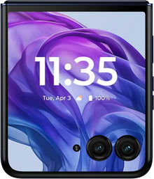 Front view of Motorola Moto Razr Plus 2024 showing 6.9‑inch foldable pOLED display